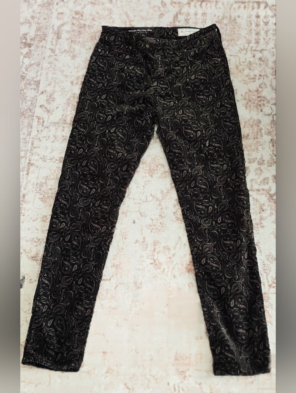 Anthropologie Black Paisley- Velvet Textured Skinny Pants